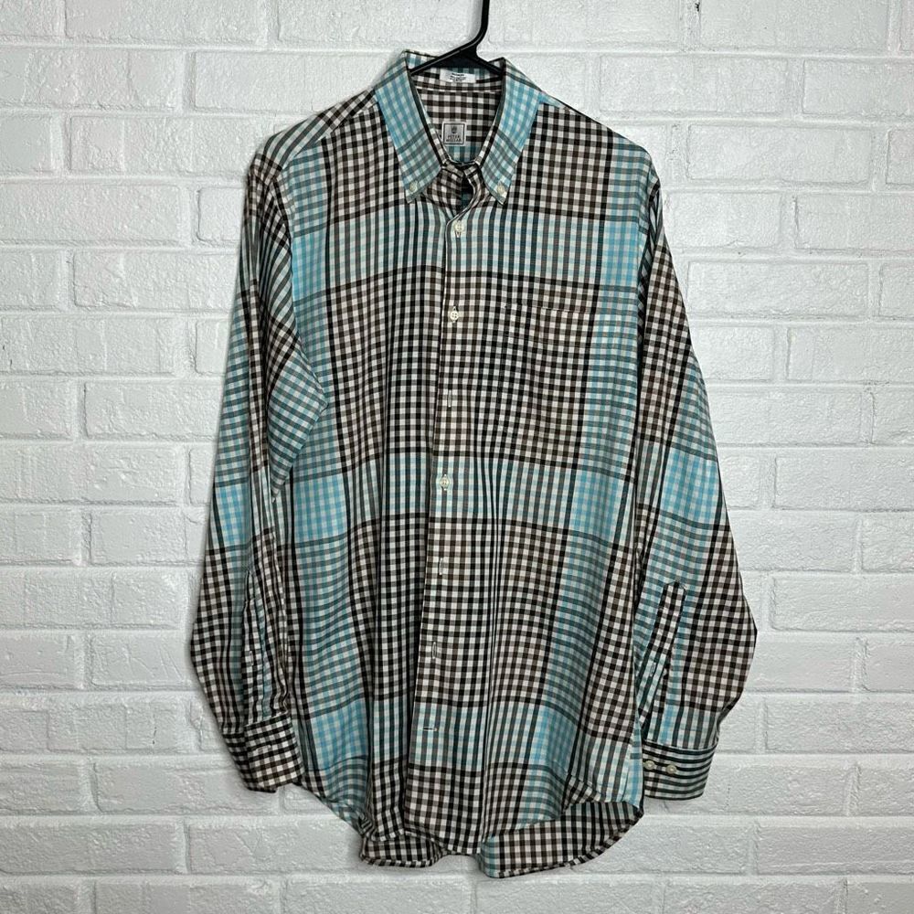 Peter Millar‎ Men's Long Sleeve Button Down Cotton Blue Plaid size Medium